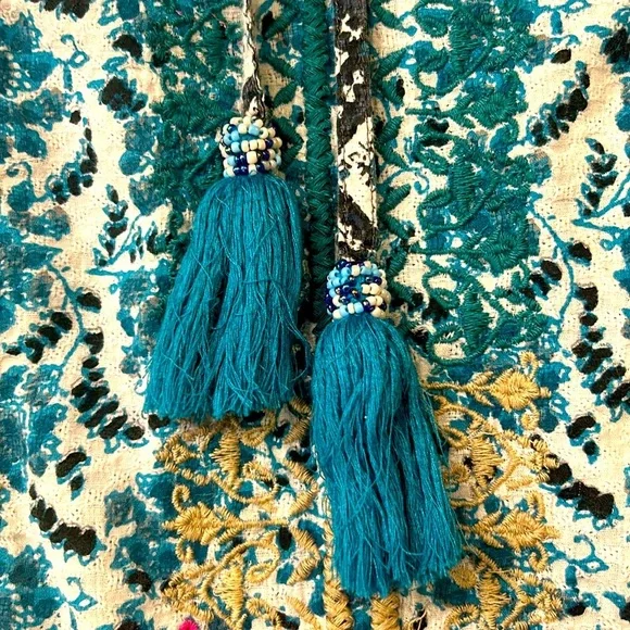 John Mark Boho Embroidered Floral 3/4 Sleeve Peasant Tunic Top Turquoise Small - Picture 7 of 15